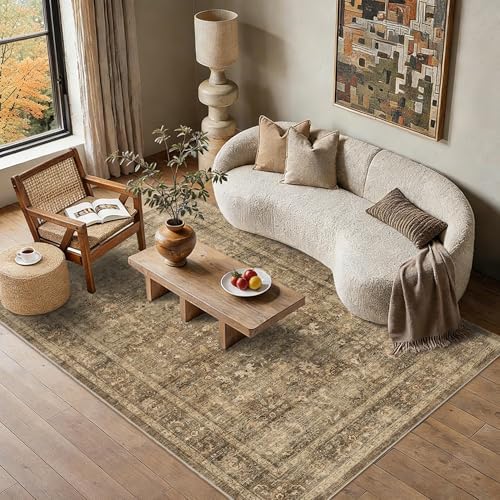 6x9 Washable Bedroom Area Rug Non-Slip Vintage Brown Large Carpet - Image 6