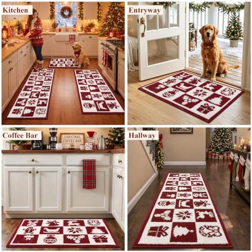 U'Artlines Christmas Red Kitchen Rugs and Mats Set of 3,20x32+20x48+20x59 - Image 7