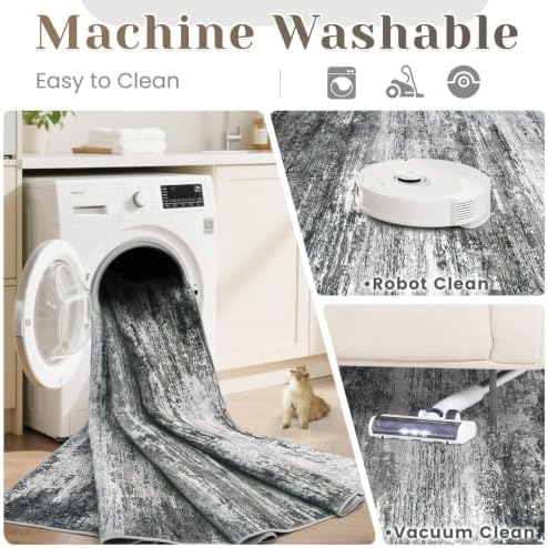 Washable Rug 6x9 Area Rugs for Living Room: Neutral Soft Rug Abstract Non Slip Low Pile Modern Carpet for Bedroom Kitchen Nursery Office Dining Room Indoor (Black, 6'x9') - Image 4