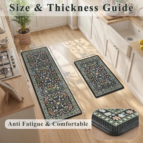 Yamaziot Boho Anti Fatigue Kitchen Rug Set of 2 Black, Non-Slip Kitchen Mat - Image 2