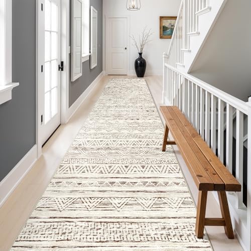 Ksrau 3x20 Runner Rug Washable Moroccan: Non Slip Hallway Floor Mat Beige by Ksrau