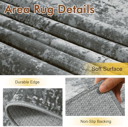 5x7 Ft Abstract Washable Area Rugs for Living Room Grey - Image 6