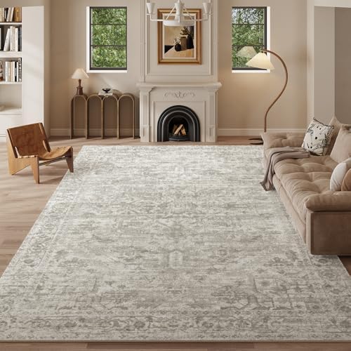 5x7 Beige Brown Washable Area Rug for Living Room, Vintage Print - Image 6