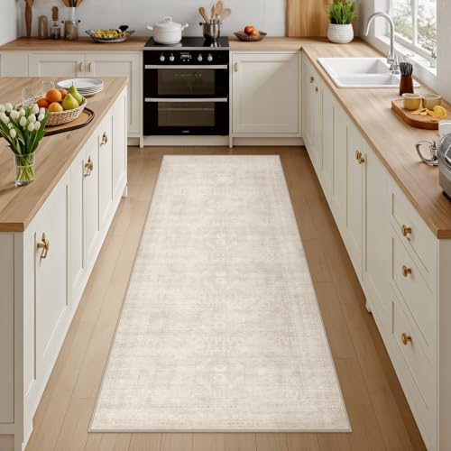 2x6 Hallway Washable Runner Rug: Neutral Kitchen Carpet Beige by Luxturiy