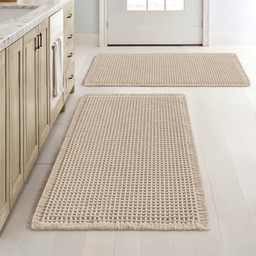 MIULEE Set of 2 Waffle Bathroom Rugs Boho Bath Mat Pale Beige 18x30 Inch by MIULEE
