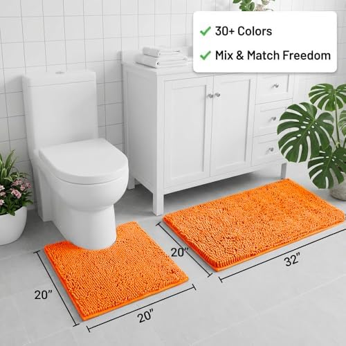 Bathroom Rugs Sets 2 Piece,Super Absorbent Chenille Bath Mats and U-Shaped Toilet Rug,Strong PVC Non Slip Backing,Microfiber Washable Dry Quickly Bath Mats for Bathroom(20"x32"+20"x20"U, Orange) - Image 2