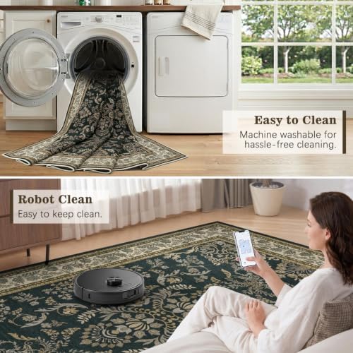 DCX 4x6 Area Rug Living Room: Washable Botanical Carpet Black and Beige - Image 6