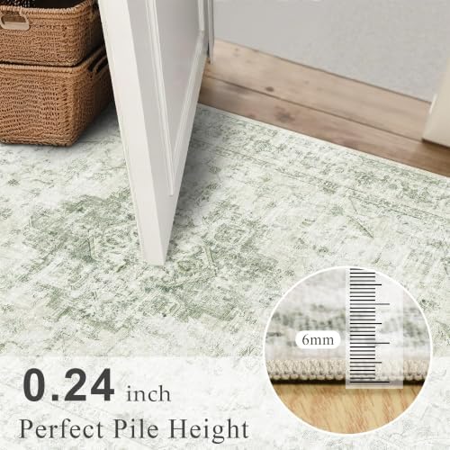 8ft Round Washable Living Room Rug Soft Medallion Green Throw Carpet - Image 6