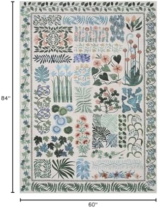 Zealude Floral Boho 5x7 Area Rugs for Bedroom Living Room, Botanical Soft Dining Room Rug, Large Non Slip Stain Resistant Indoor Throw Carpet for Entryway Kitchen Office Playroom (Beige,5 x 7) - Image 2