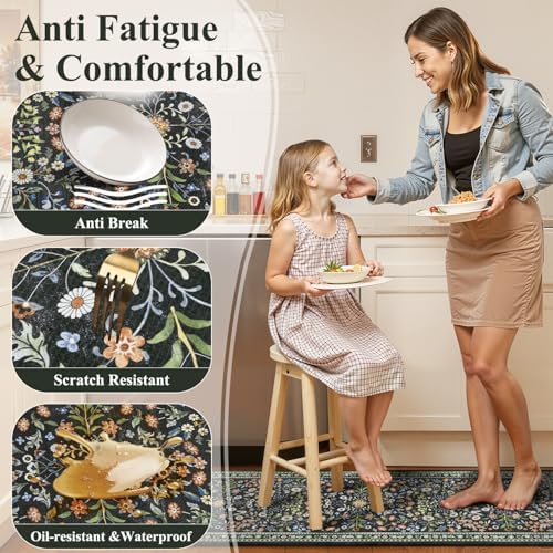 Yamaziot Boho Anti Fatigue Kitchen Rug Set of 2 Black, Non-Slip Kitchen Mat - Image 4