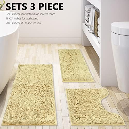 Bath Rugs Chenille 3-Piece Extra Soft and Absorbent Shag Beige Bathroom Rugs, Machine Wash Mat, Strong PVC Non-Slip Underside, Plush Carpet Mats (Beige) - Image 3