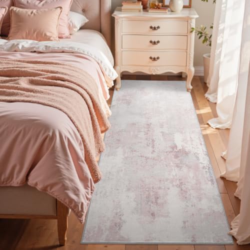 2x6 Ft Abstract Washable Runner Area Rugs for Hallway Dusty Pink - Image 3
