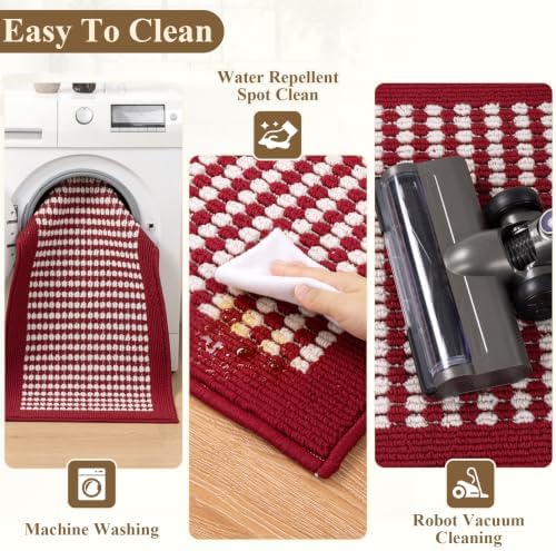 Ileading Christmas Kitchen Rugs Set of 3 Piece Washable Red Xmas Runner Rug - Image 4