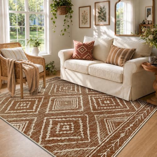 Area Rug 3x5 Rug Low Pile Print Pattern Machine Washable Non-Slip Western Rug for Living Room Bedroom Entryway Tribal Series -Yellowbrown/Cream - Image 2