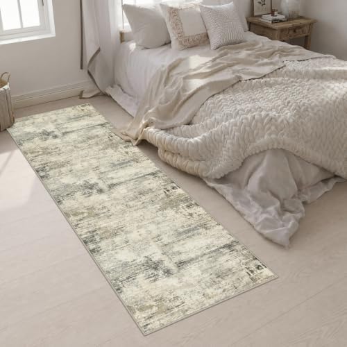 2.6x10 Washable Runner Rug:Modern Abstract Soft Carpet Ash Brown - Image 5