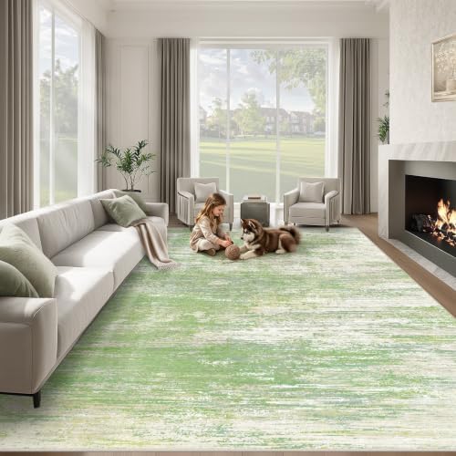 Washable Rug 9x12 Area Rugs for Living Room: Large Neutral Soft Rug Abstract Non Slip Low Pile Modern Carpet for Bedroom Kitchen Nursery Office Dining Room Indoor (Green, 9'x12') by LOSBULAKE