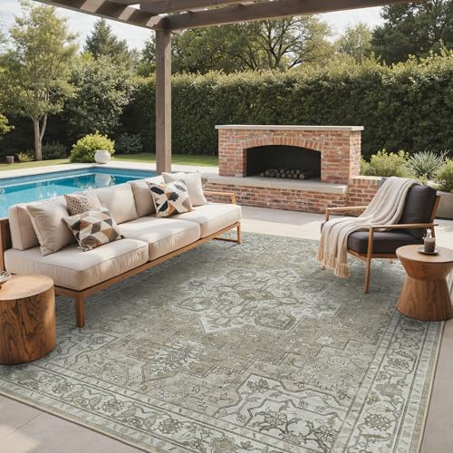 GENIMO Indoor Outdoor Rug, Washable for Patio and Deck, Cream Beige, 8x10 by GENIMO