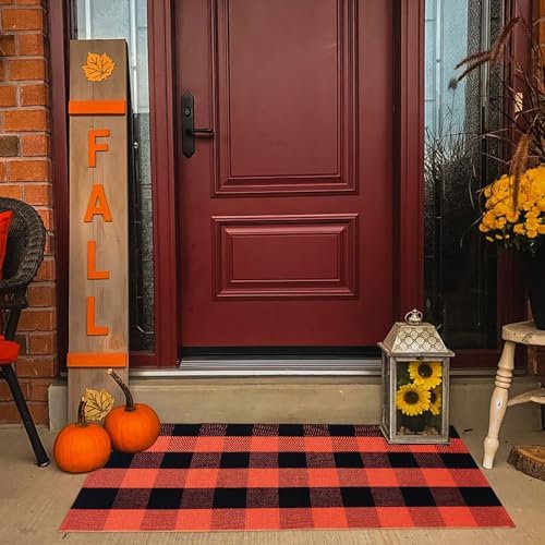 Fall Outdoor Rgu Halloween Orange Door Mat Buffalo Plaid Outdoor Rug Buffalo Check Rug Layered Doormats for Front Door/Front Porch/Farmhouse/Entryway/Patio - Image 4