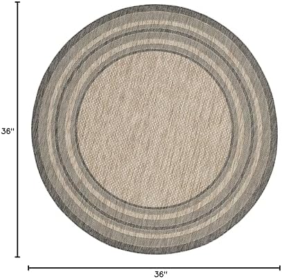 SAFAVIEH Washable Rug Outdoor Courtyard Collection - 3' Round, Natural & Black, Non-Shedding & Easy Cleaning, Ideal for Patio, Backyard, Mudroom (CY8475-37312) - Image 2