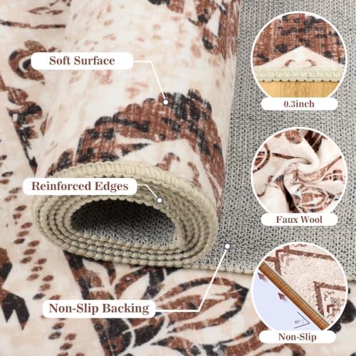 5x7Ft Boho Washable Area Rugs for Living Room, Light Brown Thin Bedroom Rugs Non Slip, Moroccan Soft Kids Nusery Area Floor Carpets for Dining Room Playroom Kitchen Farmhouse Decor - Image 6