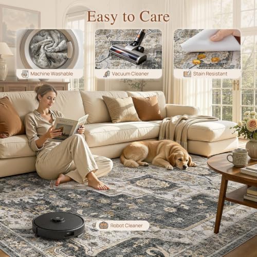 UERMEI 10x12 Area Rug for Living Room Washable Vintage Non Slip Black - Image 5