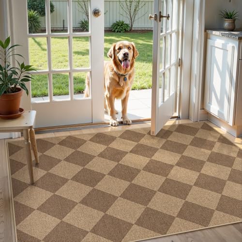 Lahome Checkered Easy Jute Indoor Outdoor Rug, 3x5 Washable Nature Rug for Entryway Living Room Indoor, Farmhouse Non Slip Checkerboard Carpet for Entry Guestroom Deck by Lahome