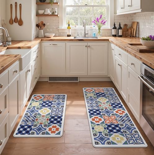 GENIMO Anti Fatigue Kitchen Mats for Floor 2PCS, Standing Rugs, Blue - Image 6