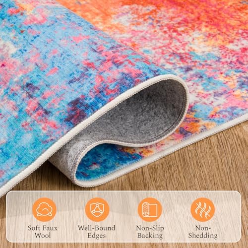 Rugflix Washable 8ft Round Area Rug, Rainbow Abstract Rug for Living Room - Image 7