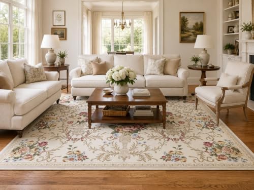 Helthep 6 * 9ft Vintage Floral White Washable Area Rug for Living Room by Helthep