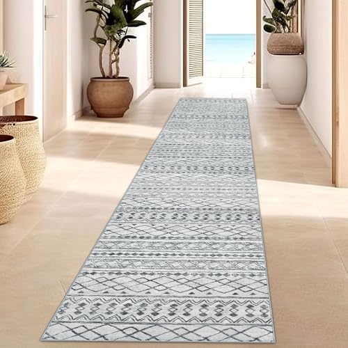 KUTA Washable Hallways Runner Rug 2x12 Boho Geometric Grey Vintage by KUTA