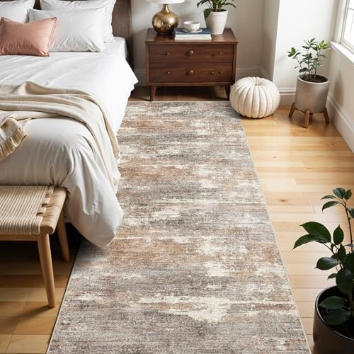 2x6 Runner Rug Washable Abstract: Non Slip Kitchen Floor Mat Brown/Brick - Image 3