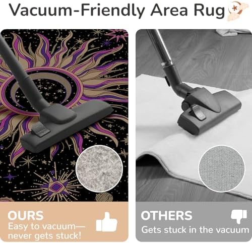Vacuum-Friendly, Round 8ft Washable Area Rug, Black Purple Beige - Image 3