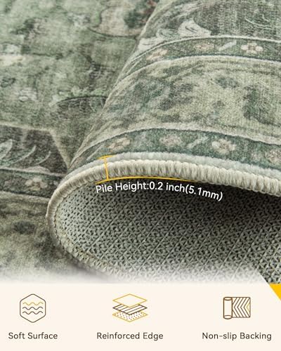 RELEANY Washable Area Rug, Runner 2'6"x5', Green/Dark Green/Gray - Image 3