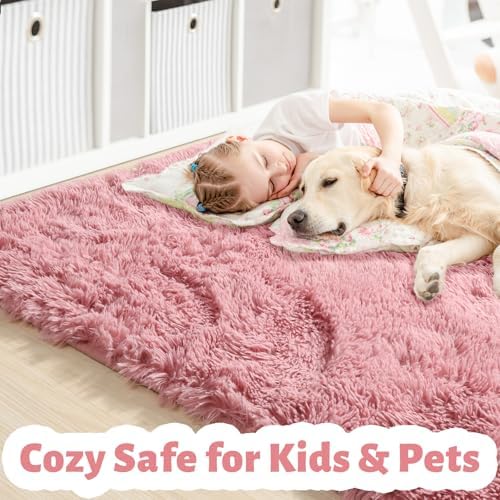 Amdrebio Blush Pink Large Fluffy Area Rug 6x9 for Living Room Girls Bedroom - Image 2
