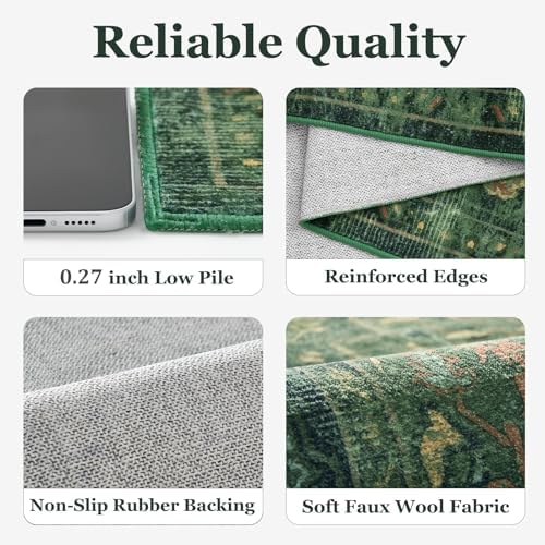 Dark Green 7x10 Living Room Rug, Vintafe Distressed Medallion Area Rug for Bedroom Dining Room, Washable Non Slip Thin Carpet Rugs for Bedroom Under Bed Home Office - Image 5