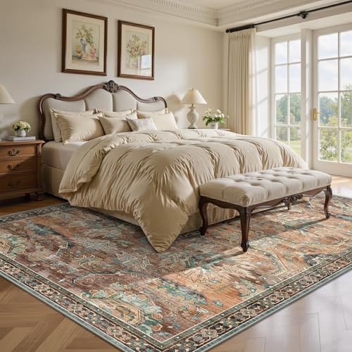 5x7 Area Rugs, Vintage Retro Soft Washable Rug, Non-Slip Low Pile Rugs for Living Room, Bedroom, Dining Room, Stain Resistant Home Decor Rug (Vintage Orange/Brick) - Image 4