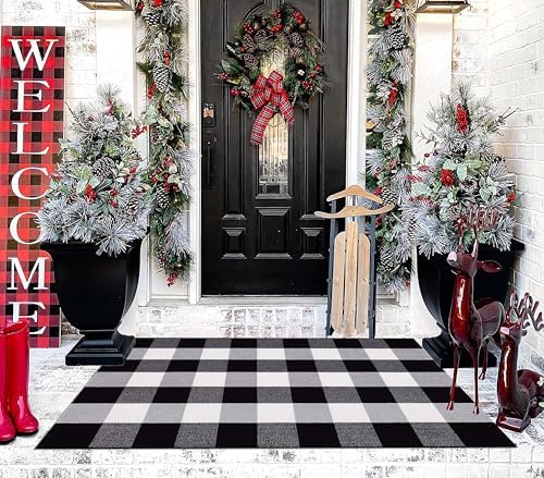 BUAGETUP Black and White Layered Doormat,27.5"x43.3"Cotton Door Mat Outdoor - Image 7