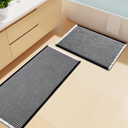 Smiry Waffle Bathroom Rugs Sets 2 Piece (47x20+30x20, Black & Cream) by Smiry