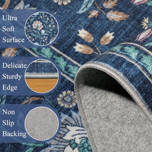 DUKINO 4x6 Area Rug, Washable Vintage Floral Rug for Living Room, Dark Blue - Image 6