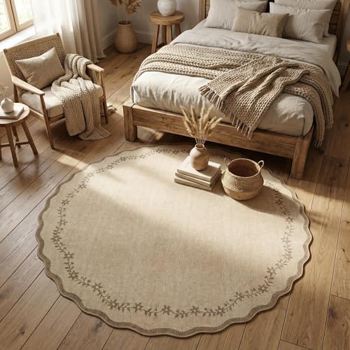 GarveeHome Round Area Rug 5ft Scalloped Washable Circle Rug for Bedroom by GarveeHome