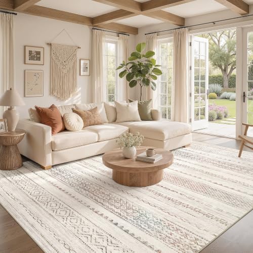 Nakagishi 10x12 Area Rug Living Room: Washable Boho Large Neutral Modern Soft Stain Resistant Farmhouse Indoor Floor Rug Non Slip Accent Carpet for Bedroom Nursery Kids Playroom Office- Colorful - Image 2