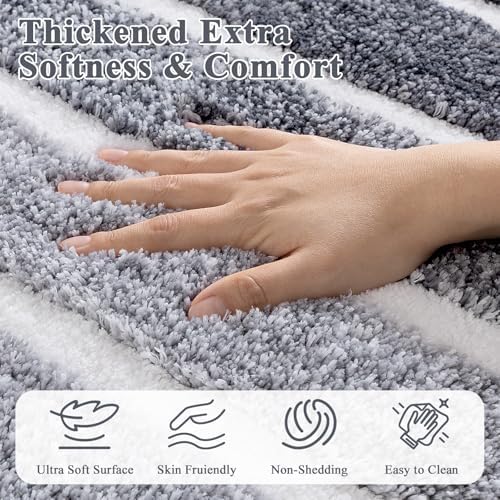 Yamaziot Grey Bathroom Rug Set 5 Piece Washable Non Slip Striped Bath Mat - Image 5