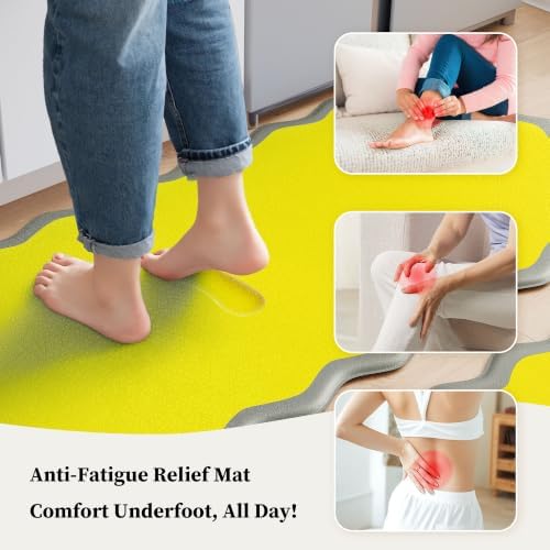 Arenarug Scalloped Kitchen Mats for Floor, Yellow Kitchen Rugs Set of 2 - Image 3