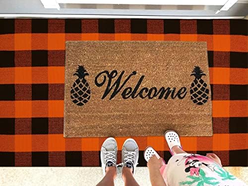 KILOCOCO 3'x5' Fall Orange Black Buffalo Plaid Rug Halloween Front Door Rug - Image 6