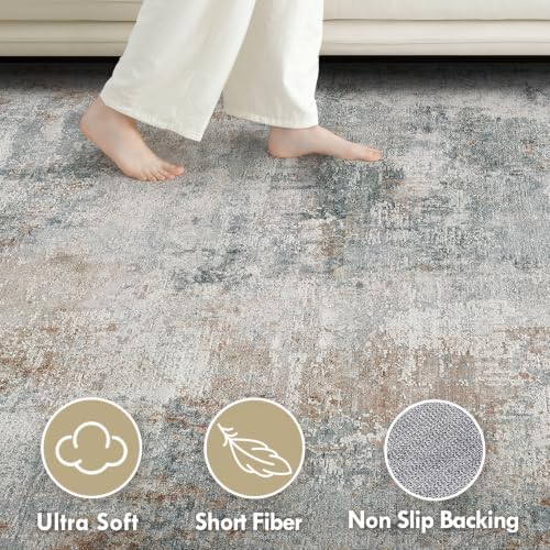 Tortania Area Rug Living Room Rugs - 5x7 Washable Large Soft Neutral Boho Moroccan Bohemian Farmhouse Rug Indoor Floor Carpet for Bedroom Under Dining Table Home Office Decor - Grey Brown - Image 3