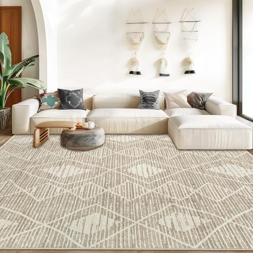 Area Rug Living Room Rugs 8x10 - Large Soft Boho Geometric Rug, Non-Slip Foldable Washable Rugs Non Shedding Morden Indoor Floor Carpet for Living Bedroom Office Dining Room(Cream Beige, 8'x10') - Image 3
