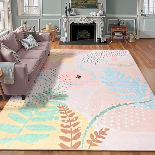 ST. BRIDGE Faux Wool Boho Floral Area Rug 5x8, Modern Pink Abstract Print Soft Carpet, TPR Non-Slip Backing, Machine Washable Low Pile Rug for Bedroom, Living Room, Kids Room, Playroom, Office - Image 6