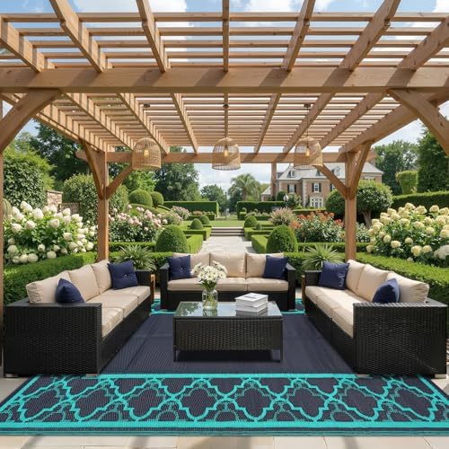 Garvee Reversible Outdoor Rug 10x14, Waterproof Outdoor Plastic Rug Navy - Image 2