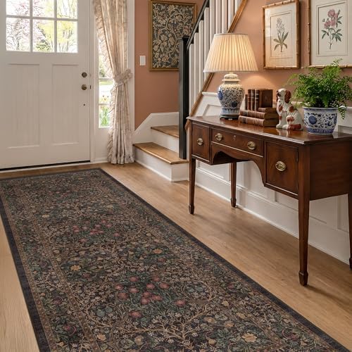 Vintage 8ft Long Runners for Hallways, Washable Dark Brown 3x8 Kitchen Runner Rug, Entryway Indoor Runner, Non Slip Boho Natural Floor Décor for High Traffic Area - Image 3