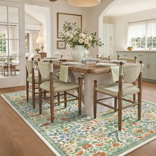 Floral Area Rug 5x8 Botanical Washable Carpet for Living Room - Image 2